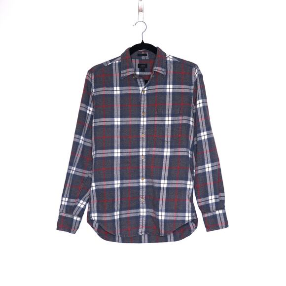 J. CREW Slim Fit Button Down Flannel Shirt Gray Plaid Long Sleeves Men's S - Picture 1 of 13
